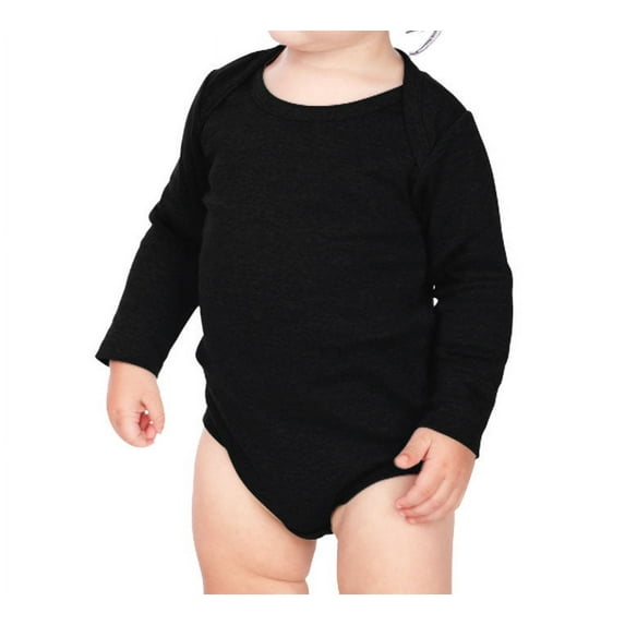 Kavio IIC0587 Infants Interlock Lap Shoulder Long Sleeve Bodysuit-Black-3m