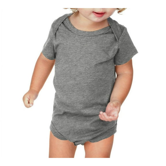 Kavio IJP0492 Infants Lap Shoulder Short Sleeve Onesie Jersey CVC.(Replaces 0431)-Dark Heather Gray-18M