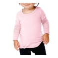 thumbnail image 1 of Kavio IJP0541 Infants Sheer Jersey Raw Edge Twisted Round Neck Two-Fer Burnout Long Sleeve-Baby Pink-12M, 1 of 4