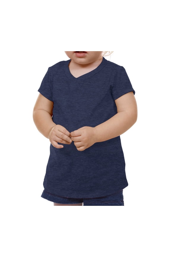 ! Unisex Infants V Neck Short Sleeve Ht. Navy 6M