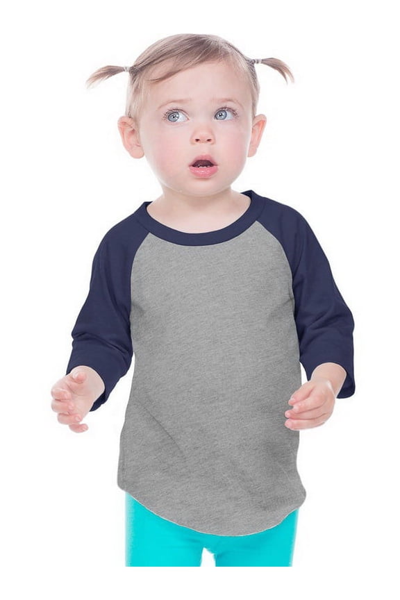Infant Jersey Contrast Raglan 3/4 Sleeve Dark H.Gray/Navy 24M