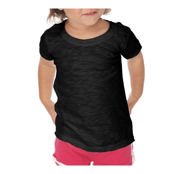 Kavio IJS0562 Infants Slub Raw Edge Crew Neck Short Sleeve-Black-12M