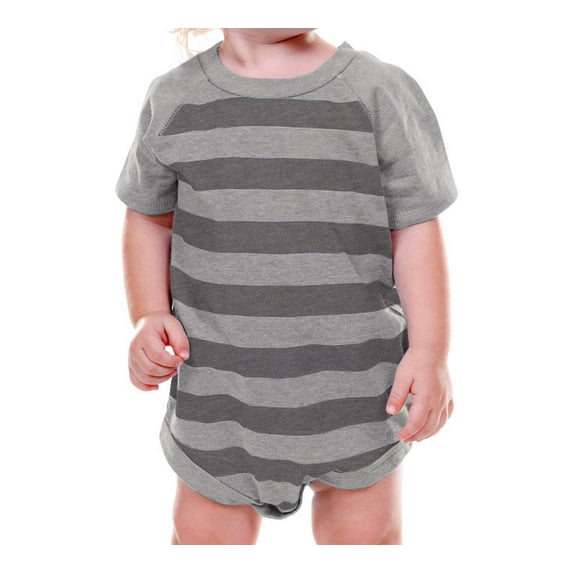 Kavio Infants Raglan Striped Jersey Crew Neck Bodysuit Unisex Style IJP0609 - Striped Heather/Titanium - 24 Months