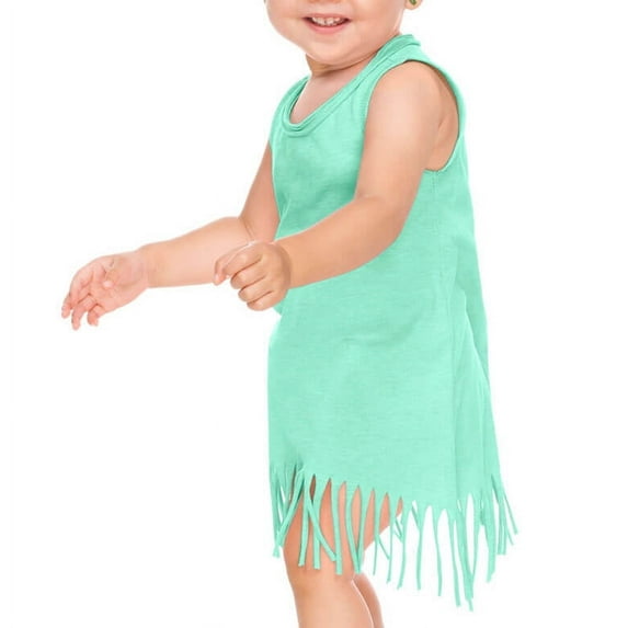 Kavio! Infants Sheer Jersey Raw Edge Fringe Asymmetrical Tank Dress Ice Green 12M