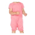 thumbnail image 1 of Kavio! Infants Sheer Jersey Ruffle Hem Lap Shoulder Puff Sleeve Romper Flamingo 18M, 1 of 2