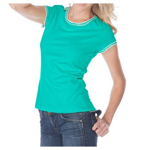 Kavio! Junior Contrast Rolling Raw Edge Short Sleeve Caribbean Blue/White M