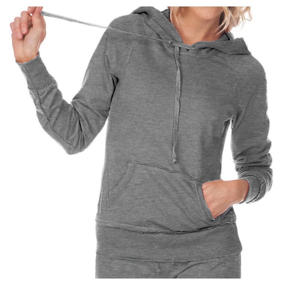 Kavio! Junior Raw Edge Raglan Long Sleeve Pullover Hoodie Dark Heather Gray M