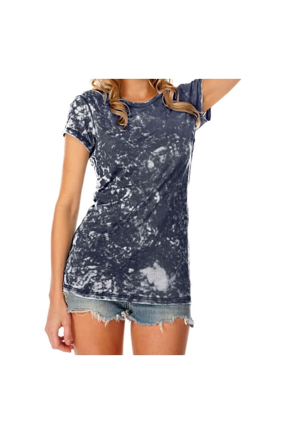 ! Junior Retro Wash BurnOut Jersey Crew Neck Short Sleeve Navy S