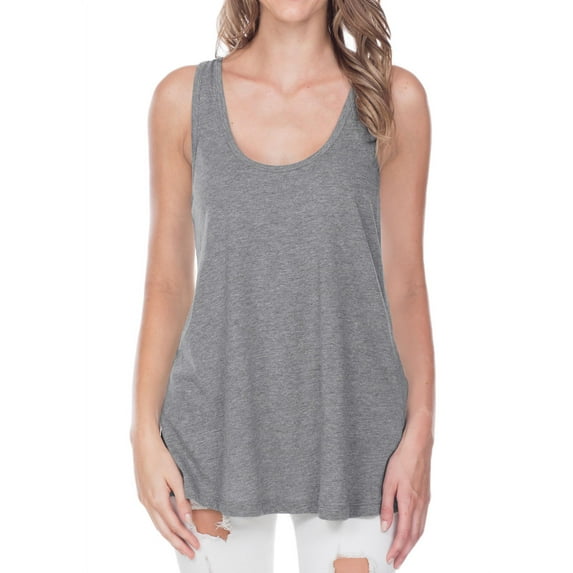 Kavio! Junior Sheer Jersey Scoop Neck Flowy Tank Dark Heather Gray M