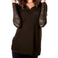 thumbnail image 1 of Kavio JJP0482 Junior Sheer Jersey Two-Fer Contrast Burnout Long Sleeve Hoodie-Coffee-L, 1 of 2