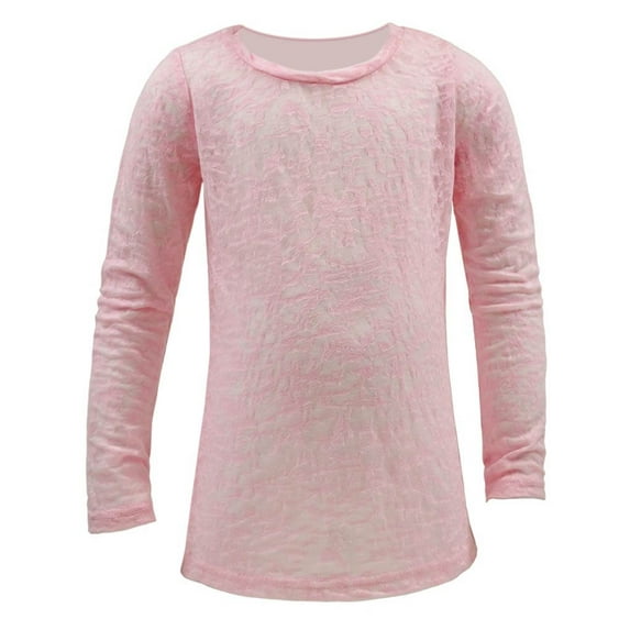 Kavio! Little Girls 3-6X Burnout Twisted Crew Neck Long Sleeve Baby Pink 6X