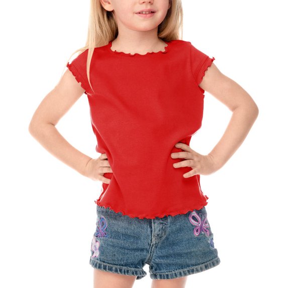 Kavio! Little Girls 3-6X Lettuce Edge Scoop Neck Cap Sleeve Top Red 5/6