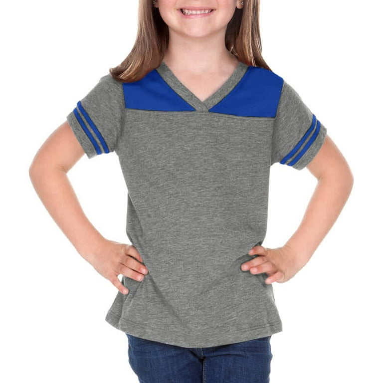 Kavio! Little Girls 3-6X Sheer Jersey Neck Football Tee Dark H