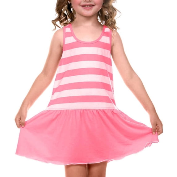 Kavio! Little Girls 3-6X Striped Jersey Scoop Neck Racer Back Tank Dress Striped White/PinkFlash 3