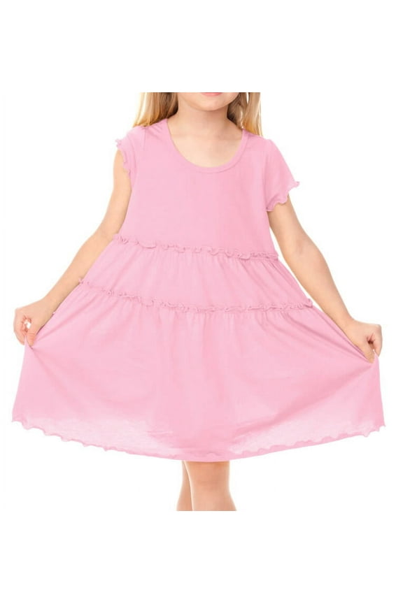 ! Little Girls 3-6X Tiered Lettuce Edge Dress Baby Pink 3