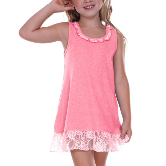 Kavio Little Girls Lace Trim A-Line Tank Dress 3-6X P1P0624 - Pink Flash - 5\6
