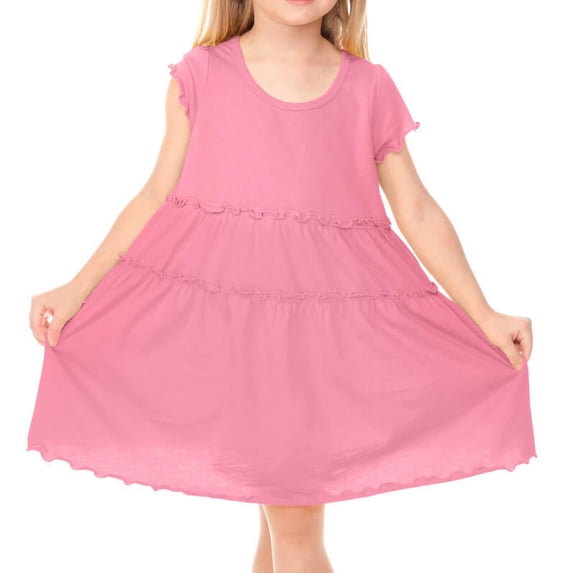 Kavio! Little Girls 3-6X Tiered Lettuce Edge Dress Bubblegum Pink 5/6