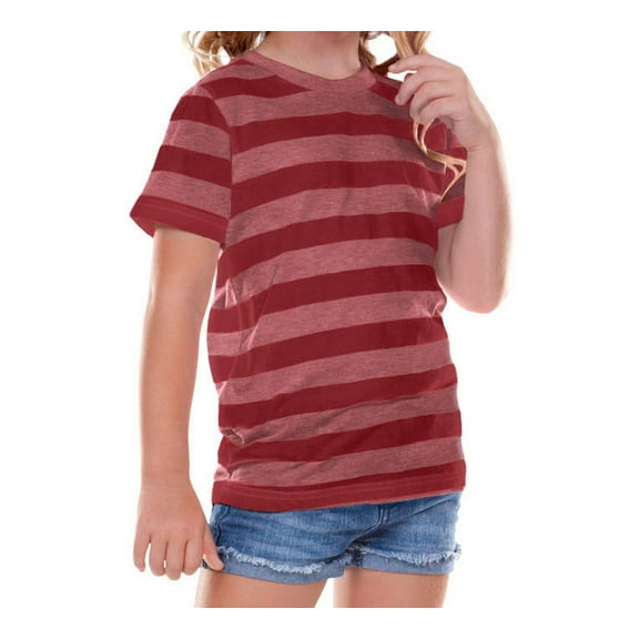 Kavio TJP0605 Toddlers Striped Jersey Crew Neck Short Sleeve Tee-StripedHeater/Cardinal-5T