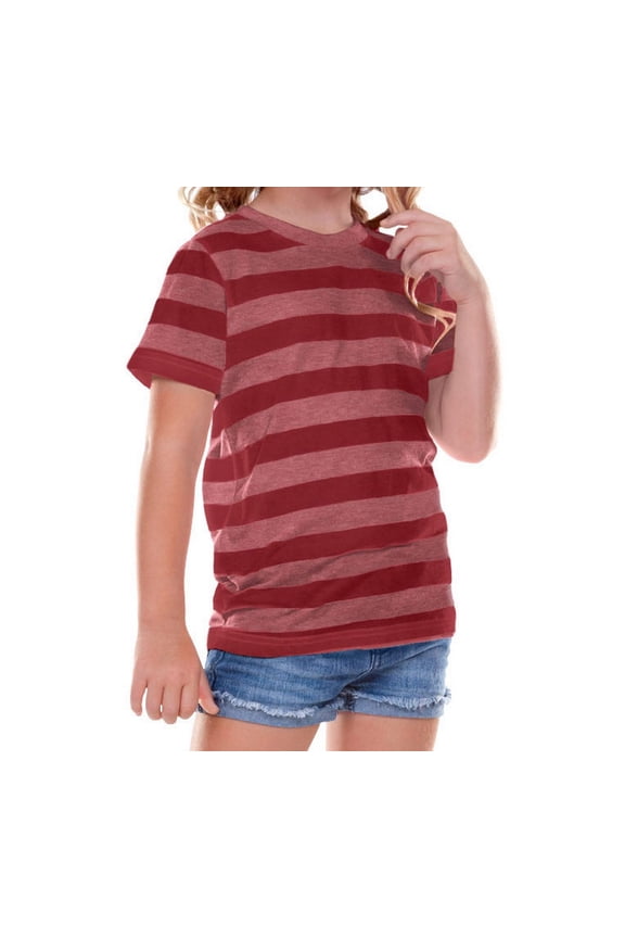 TJP0605 Toddlers Striped Jersey Crew Neck Short Sleeve Tee-StripedHeater/Cardinal-5T