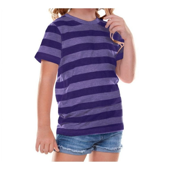 Kavio TJP0605 Toddlers Striped Jersey Crew Neck Short Sleeve Tee-StripedHeather/Purple-4T
