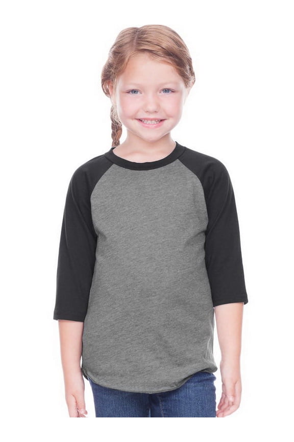 TJP0660 Toddlers Jersey Contrast Raglan 3/4 Sleeve-Dark H.Gray / Black-5T