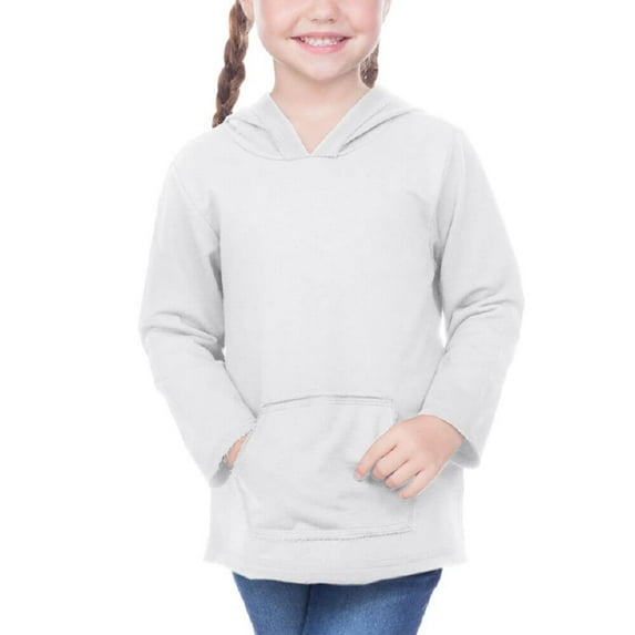 Kavio! Toddlers French Terry Raw Edge Long Sleeve Hoodie w. Pouch White 5T