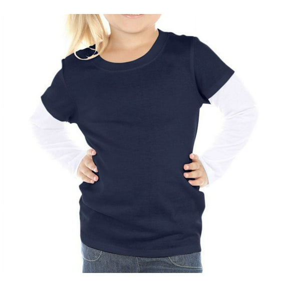Kavio Toddlers Long Sleeve Two-fer Top T1P0537 - Navy/White - 5T