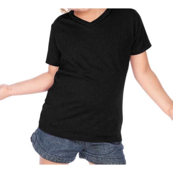 Kavio! Toddlers Solid V Neck Short Sleeve T-Shirt Black 5T