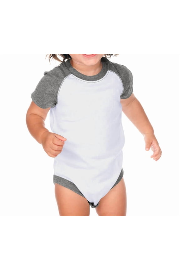 ! Unisex Infants Raglan Short Sleeve Bodysuit (Same I1C0190) White/Dark Ht. Gray 6M
