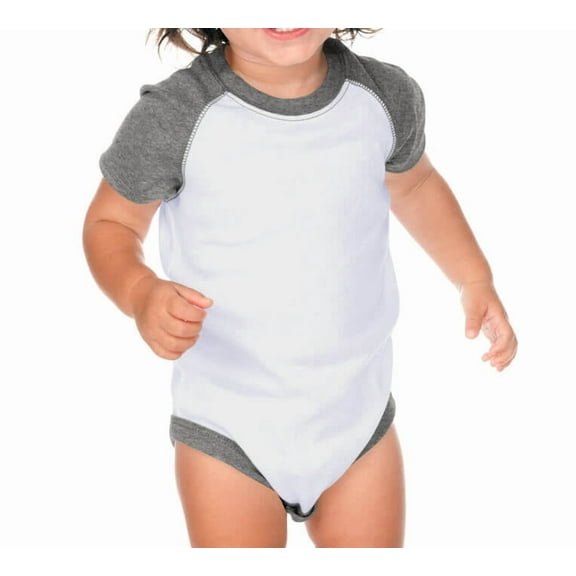 Kavio! Unisex Infants Raglan Short Sleeve Bodysuit (Same I1C0190) White/Dark Ht. Gray 6M