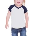 thumbnail image 1 of Kavio! Unisex Infants Sheer Jersey Contrast V Neck Raglan Short Sleeve White/Navy 24M, 1 of 1