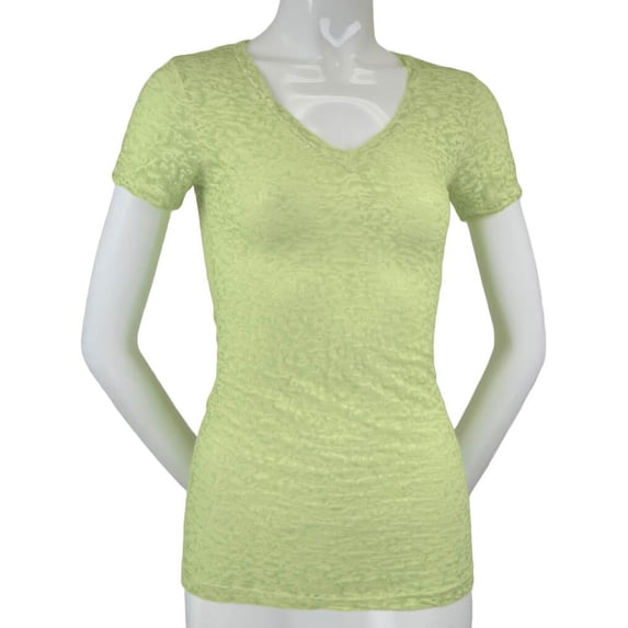 Kavio! Women BurnOut Vintage Wash Twisted V Neck Short Sleeve Lime L