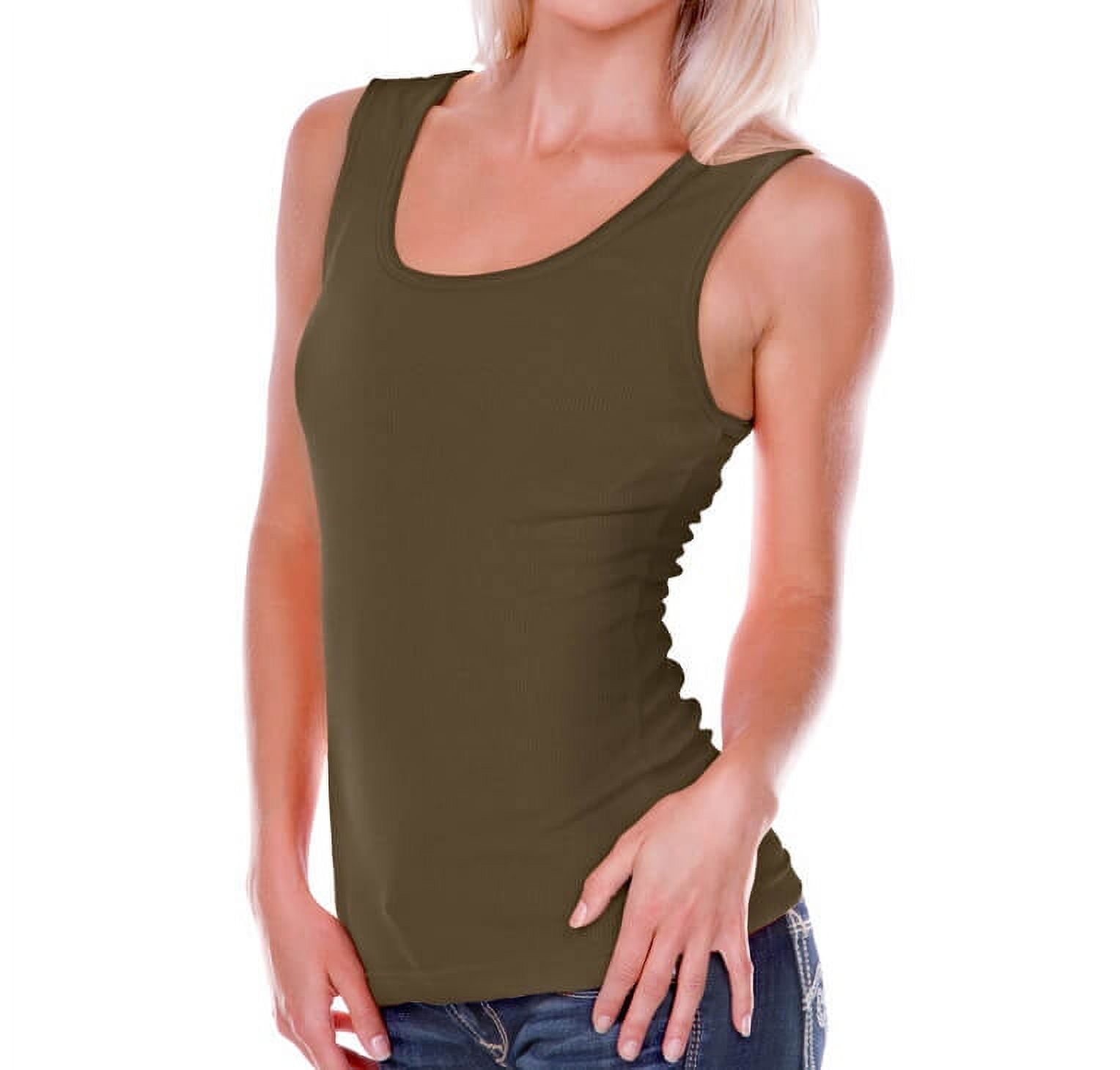 Kavio! Women Double Rolling Raw Edge Tank Army Green S