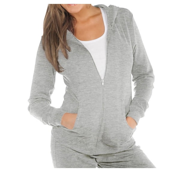 Kavio! Women Long Sleeve Zip Hoodie With Pouch Heather Gray L