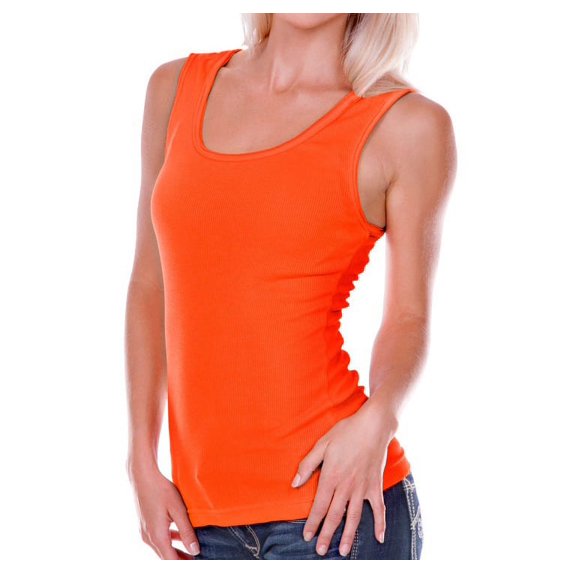 Kavio Women Raw Edge Tank Double Rolling Style W2C0350 - Varsity Orange - 2X-Large