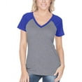 thumbnail image 1 of Kavio! Women Sheer Jersey Contrast V Neck Raglan Short Sleeve Dark H.Gray/Cobalt Blue XL, 1 of 1