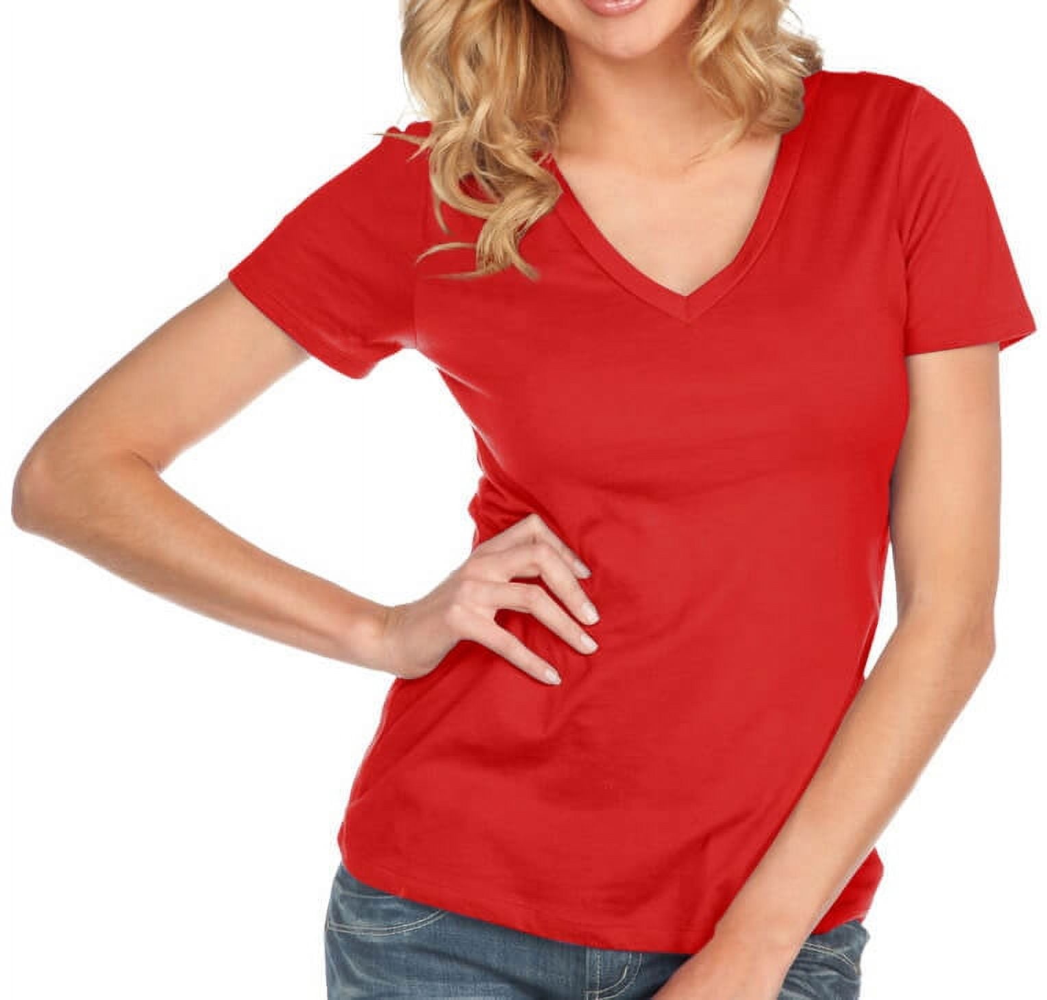 Kavio! Women Sheer Jersey Deep V Neck Short Sleeve Red XL - Walmart.com