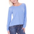 thumbnail image 1 of Kavio! Women Sheer Jersey Raw Edge Scoop Neck High Low Raglan Long Sleeve Azure S, 1 of 1