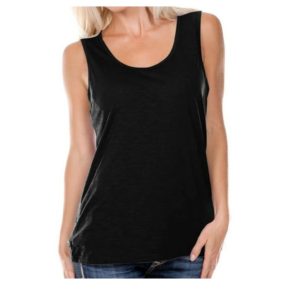 Kavio! Women Slub Jersey Scoop Neck Tank Black L