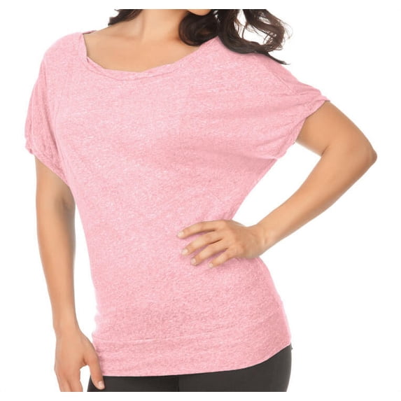 Kavio! Women Snow Jersey Twisted Boat Neck Dolman Sleeve Slcn Wsh . Baby Pink L