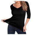 thumbnail image 1 of Kavio! Women V Neck 3/4 Sleeve Top Black L, 1 of 2