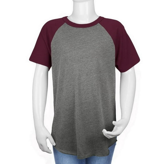 Kavio Youth Contrast Raglan Jersey Short Sleeve Style YJP0687 - Dark Heather Gray/Wine - Large