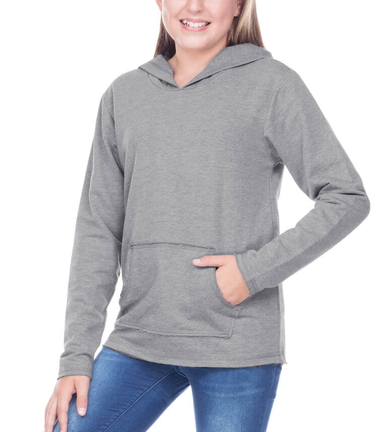 Kavio Youth Girl's French Terry Raw Edge Long Sleeve Hoodie w