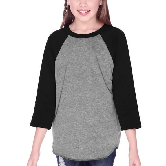 Kavio! Youth Jersey Contrast Raglan 3/4 Sleeve Dark H.Gray/Black L