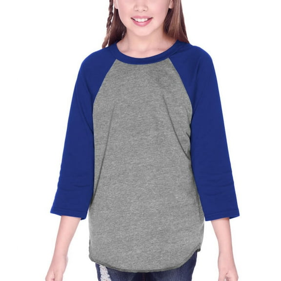 Kavio! Youth Jersey Contrast Raglan 3/4 Sleeve Dark H.Gray/Cobalt Blue XS