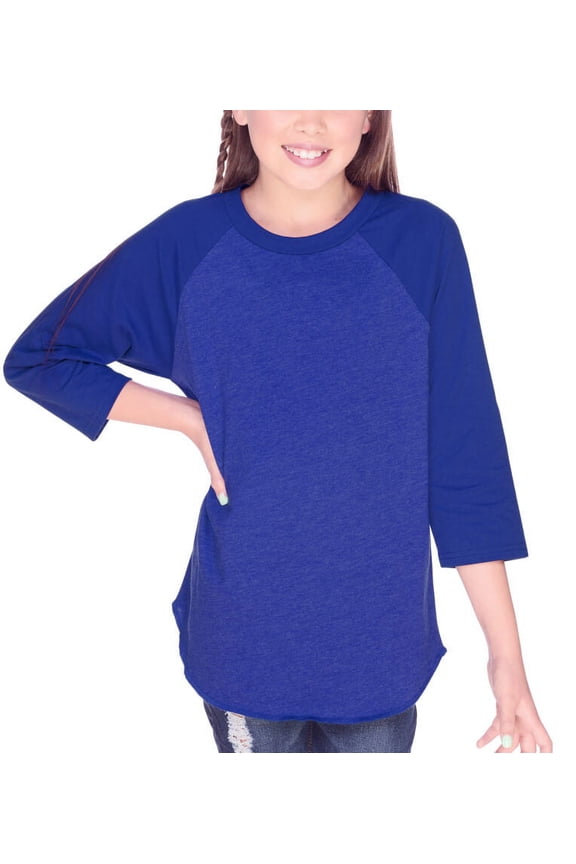 ! Youth Jersey Contrast Raglan 3/4 Sleeve Ht.Cobalt Blue/Cobal Blue XS