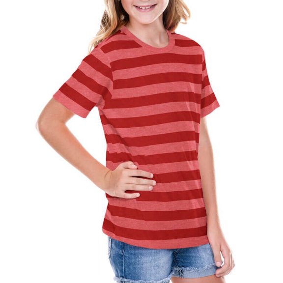 Kavio! Youth Striped Jersey Crew Neck Short Sleeve Tee Striped Heather/Red XL