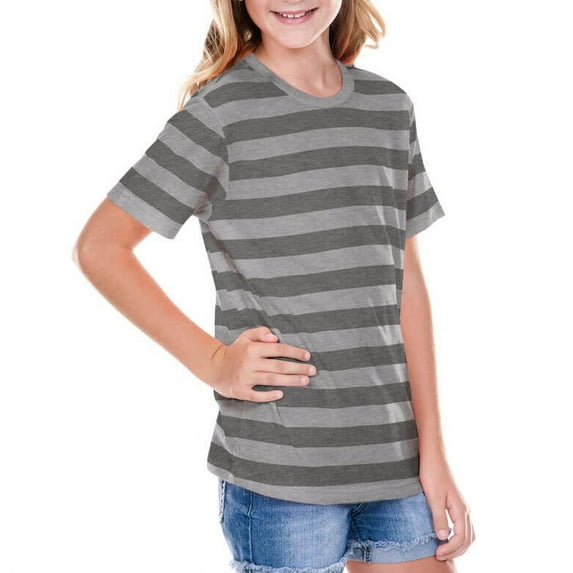 Kavio! Youth Striped Jersey Crew Neck Short Sleeve Tee Striped Heather/Titanium XL