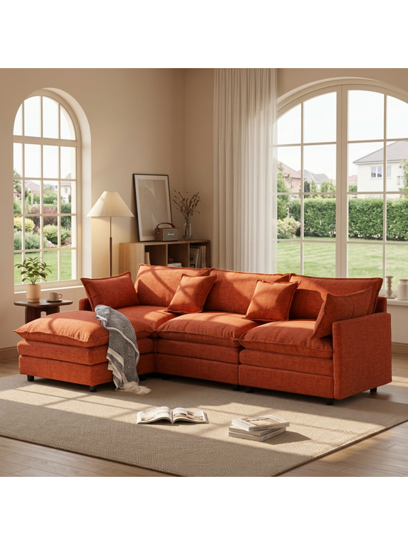 105" Chenille L-shaped Modular with Ottoman,3-Seater Cloud Couch with Upholstered & Pillow, Comfy Sleeper Sofa for Living Room, Bedroom, Office, Apartment, Easy Assembly