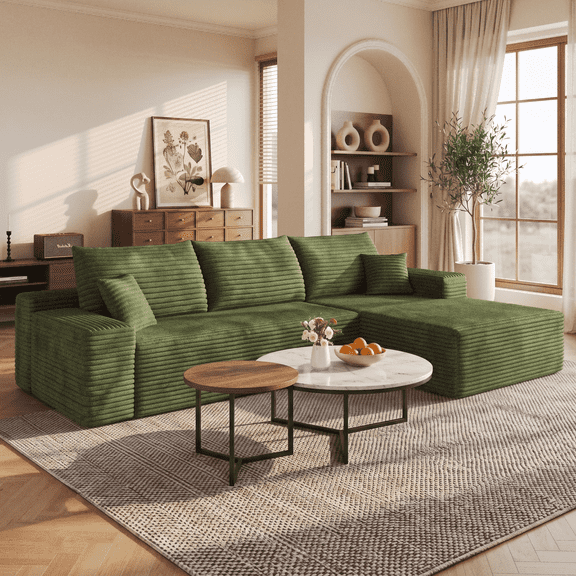 CKEASEAN 107" Oversized Boneless Couch with Right L-Shape Chaise, Modern Modular Sectional Sofa with Deep Seat, No Assembly Required, Cloud Sectional Couch, Corduroy Fabric